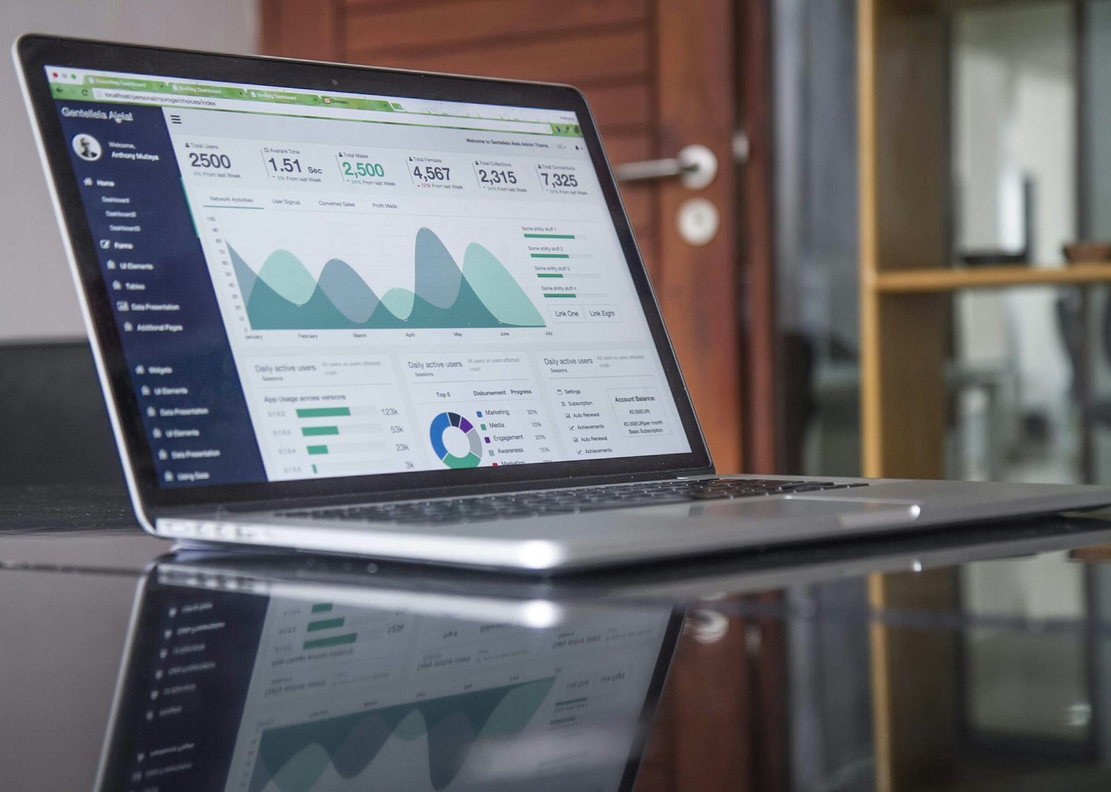 En bærbar datamaskin viser grafer og statistikk for forretningsdata.