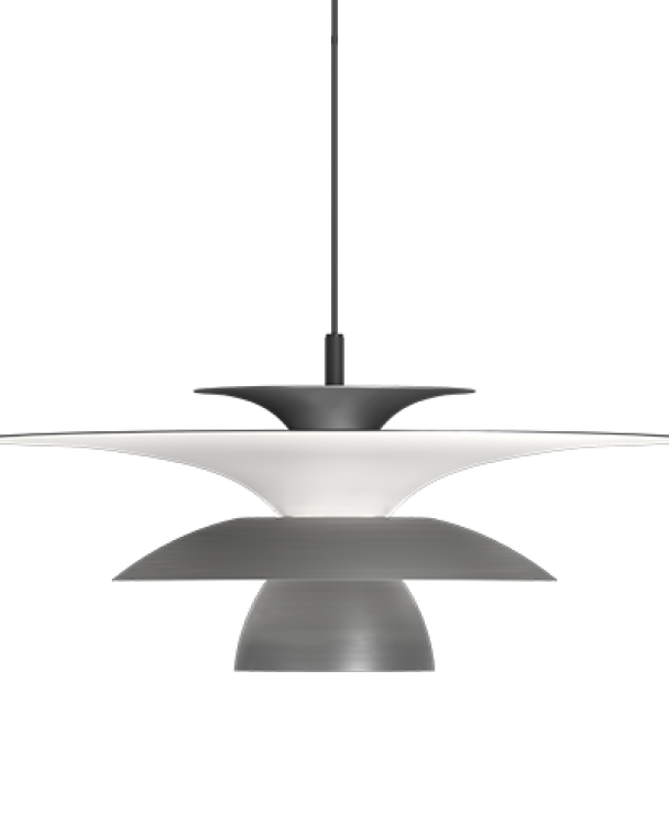 En elegant, moderne metallskulptur med flere lag og refleksjoner, ideell for å fremheve innovative design i arkitekturprosjekter.