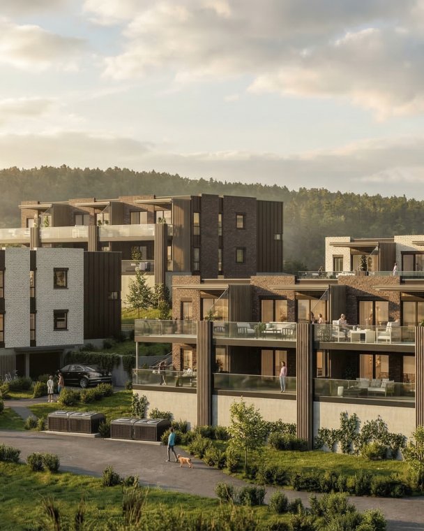 Visning av nyskapende boligprosjekter med realistisk 3D-visualisering og moderne design. Ideell for markedsføring av eiendom.