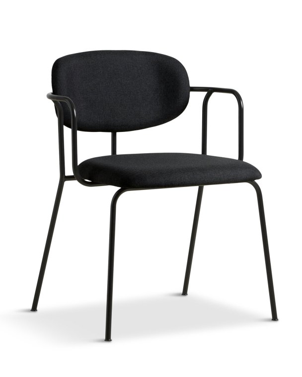 Kunstnerisk svart kontorstol med komfortabel polstring og minimalistisk ramme, perfekt for moderne arbeidsplasser.